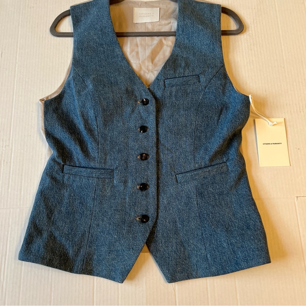 Citizens of Humanity Jasmin Long Vest Normandie Blue MSRP $298 NWT - Picture 7 of 14